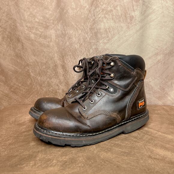 Timberland Pro Ankle Lace Up Boot Soft Toe Dark Brown Lug Sole Tread Distressed